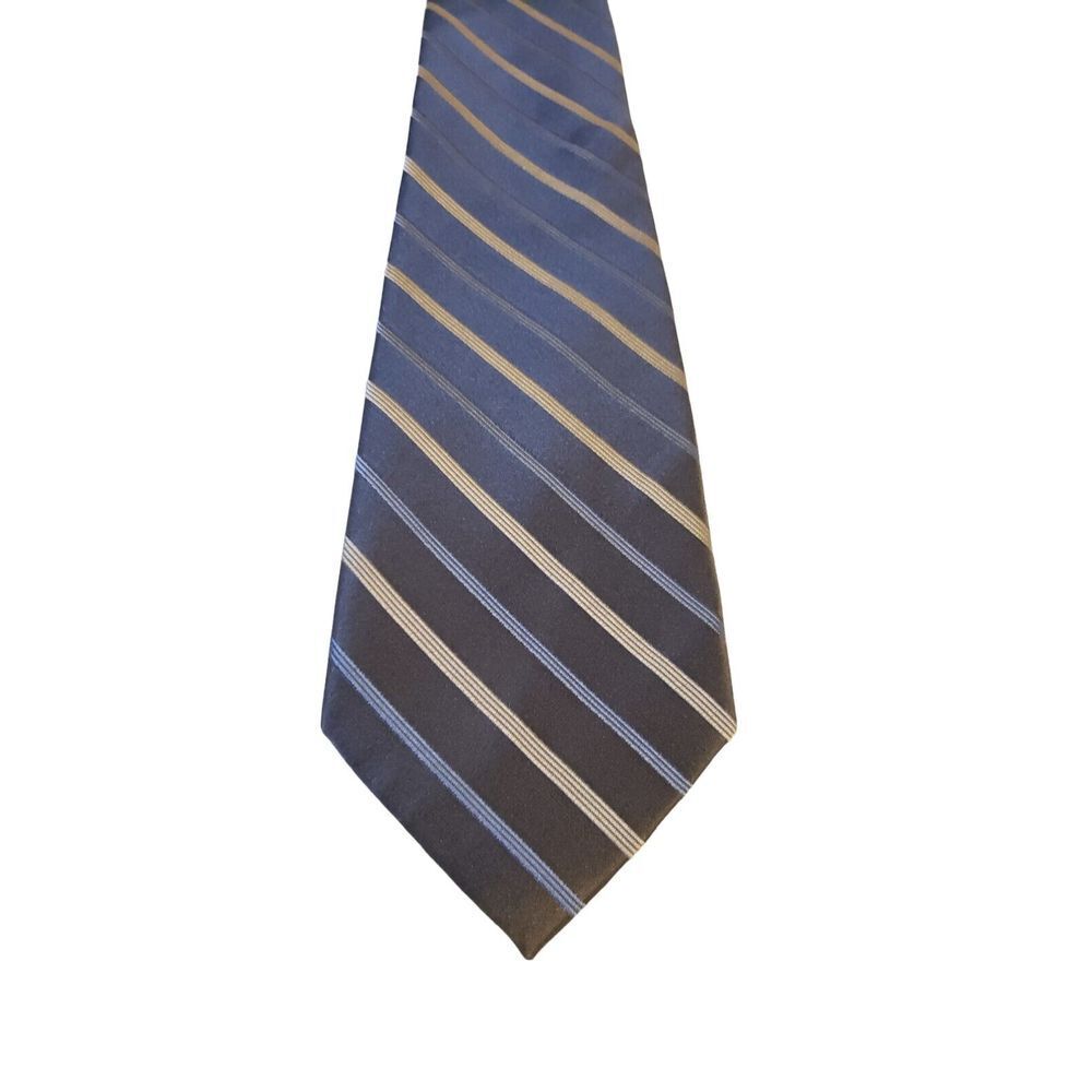 Jones New York Tie Gray Blue White Striped 100% Silk Handmade RETRO‎ Style